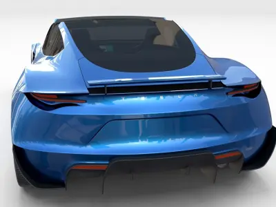 Tesla Roadster 2020 Electric Blue with interior and chassis 3D model