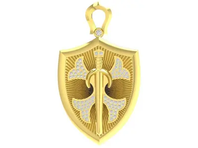 Luxury Shield Cross Pendant Jewelry Design  3352 3D print model