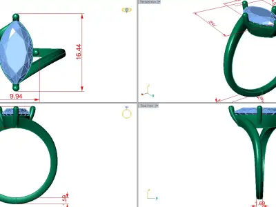 twist cross marquise ring  3D print model