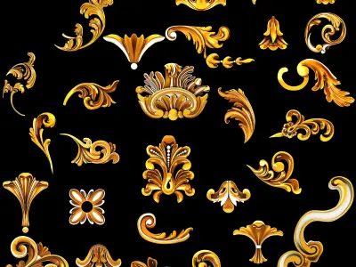 Collection of classical ornaments Low-poly 3D model