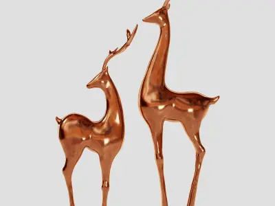 Deer-statue-silver-cooper silver deer figurines 3D model