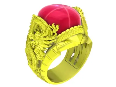Luxury Dragon Cabochon Mens Ring 3D Jewelry Model 4765 3D print model