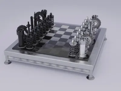 Chess stylized set pieces and board low-poly 3D model Low-poly 3D model