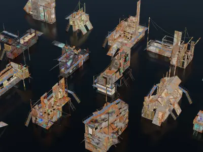 Post-Apocalyptic Kitbash Shipping Container Themed 60 pieces Low-poly 3D model