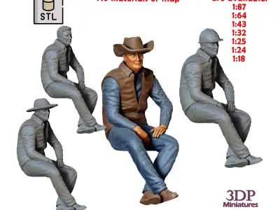 N4 man sitting on the back of pickup truck 3D print model