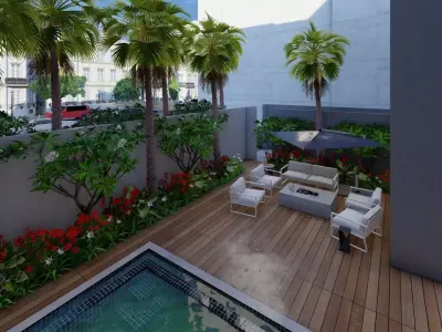 Backyard Swimming Pool Area  3D Landscape Design Model 3D model