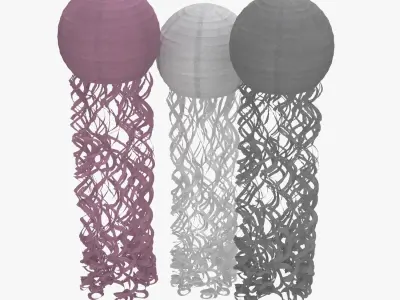 Jellyfish Paper Lanterns 3 Pack Pink White and Gray 3D model