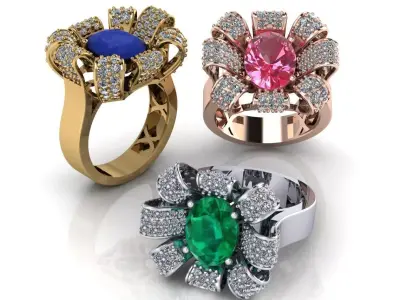 Ornate Ruby Diamond Ring 3D Model  Luxury Jewelry Design 3D print model