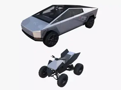 Tesla Cybertruck and Cyberquad Pack with interior and chassis 3D model