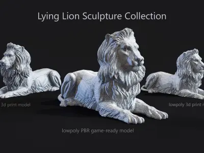 Recumbent Lion Sculpture 3 models collection