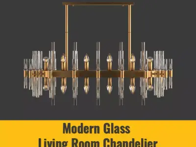 Modern Glass Living Room Chandelier in Brass 3D model