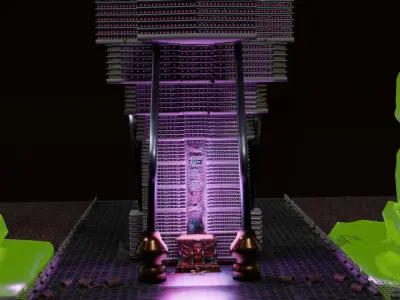 Sci-fi Elevator building to heaven Low-poly 3D model