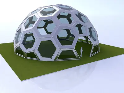Geodesic Dome with frame and glass panels 3D model