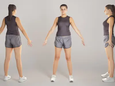 Pretty young woman in A-pose 279 Low-poly 3D model