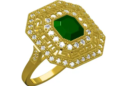 Octagon Stone Double Halo Art Deco Ring 3D print model