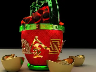 Chinese gold Ingot bucket 3D model