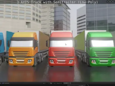 3-AXIS Truck with Semitrailer Low-Poly Version   Low-poly 3D model