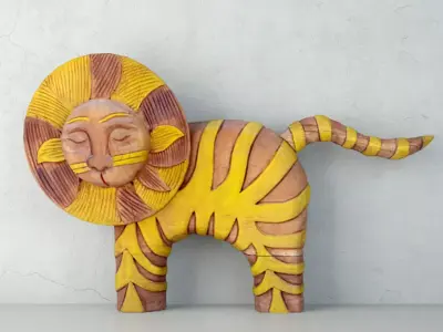 Hand Carved Wood Decorative Lion Statue 3D model