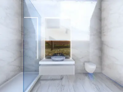 office modern bathroom with marble floors and walls 3D model