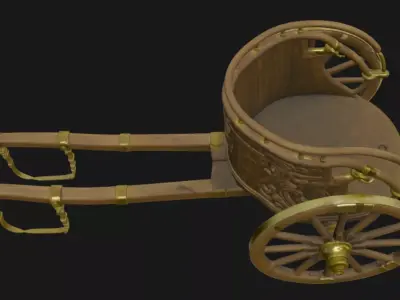 Ancient Vintage Ornate Wooden Carriage 3D Model 3D model