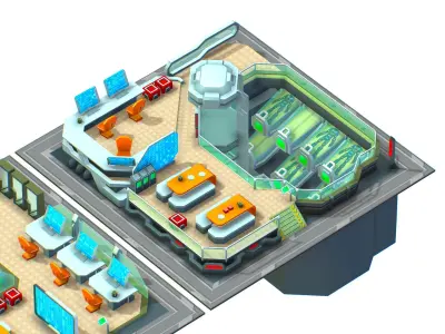 isometrical recreation room barrack hospital all Low-poly 3D model