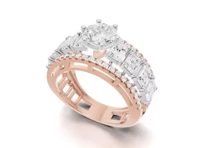 Pointer Diamond Engagement Ring With Emerald Diamond Band Style  3D print model