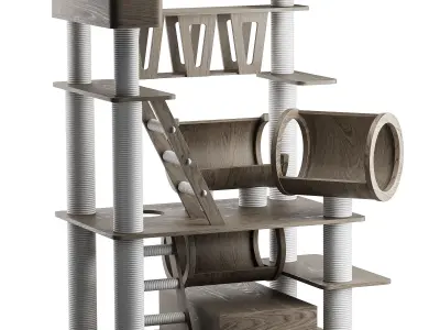 Wooden Cat Litter Box Frame with Integrated Luxury Play Area 3D model