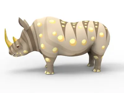 Cartoon Rhino 3D Model Rigged  Low-poly 3D model
