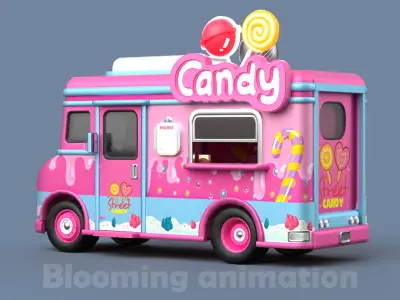 Game Ready Candy Truck with PBR textures Low-poly 3D model