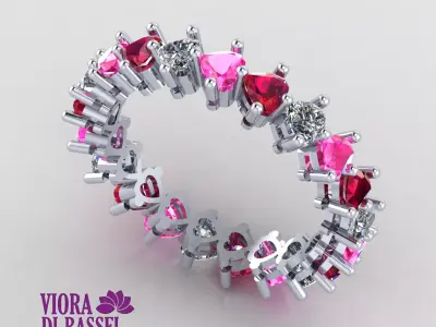 Heart shaped stones tennis ring 3D print model