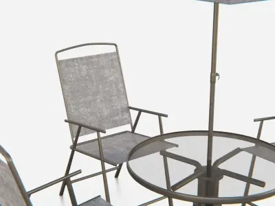 Umbrella Table Patio Chair id 3 Low-poly 3D model