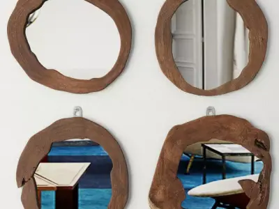 Teak Wood Mirror Set 3D model