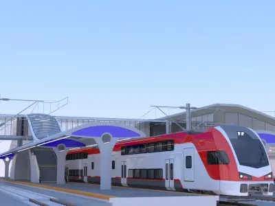 Station with Stadler train USA II 3D model