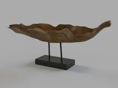 Mahogany Carved Leaf Sculpture Brown And Black 3D model