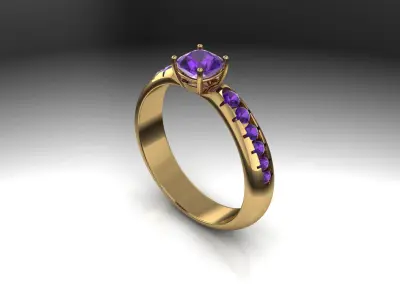 Purple Stone Gold Ring 3D model