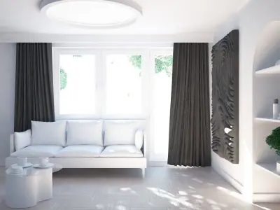 White modern minimalistic living room  3D model