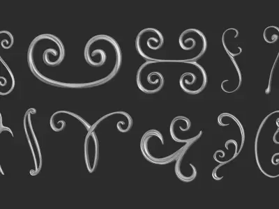 85 mid poly baroque floral ornament decals  Imm brush set 3D model