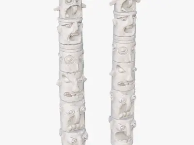 Stone Totem Faces Intact and Damaged M1 3D model