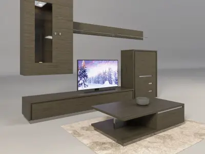 TV Set living room with and coffee table Low-poly 3D model