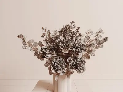 Bouquet of peonies vase set 3D model