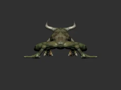 Bullfrog creature with horns Low-poly 3D model