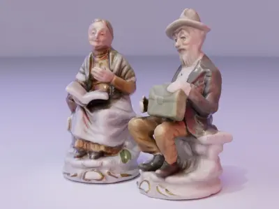 Old man and woman statue high-poly 3D Model Collection