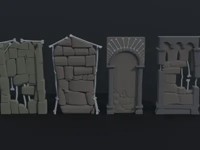 Cartoon fantasy dungeon decorative wall Polygonal Style Low-poly 3D model