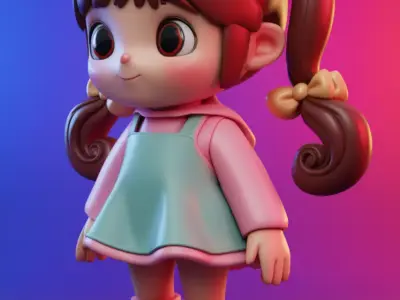 Charming Cartoon Girl Adorable 3D Character Playful Outfit Low-poly 3D model