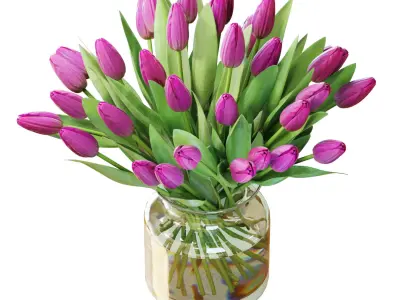Flower Set 22 - Purple Tulips Bouquet 3D model