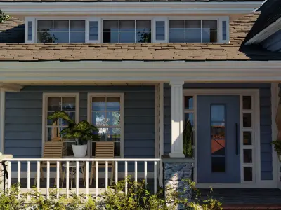 Classic style porch house doors and windows pack Low-poly 3D model