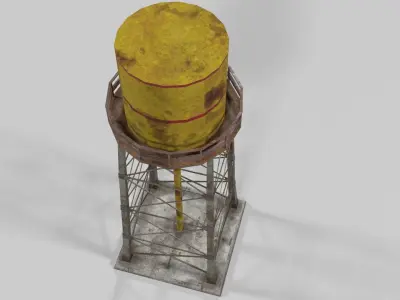 Yellow rusty water tower for game Low-poly 3D model