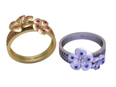 Golden Blossom Gemstone Ring 3D Printable Ring Set 3D print model