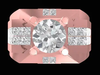 Luxury Square Diamond Ring with Center Stone for Men  2847 3D print model