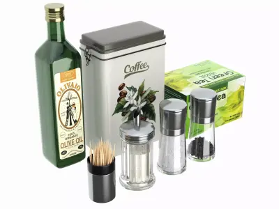Kitchen decoration set salt pepper sugar tea oil 3D model